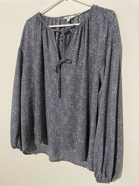 Reitmans Slate Blue Floral Tie-Front Blouse